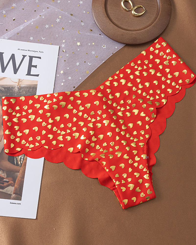 Seamless Ice Silk Heart Star Printed Panties