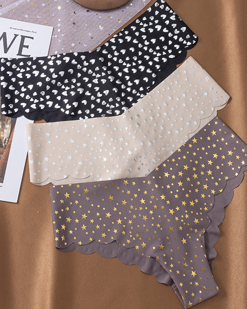 Seamless Ice Silk Heart Star Printed Panties