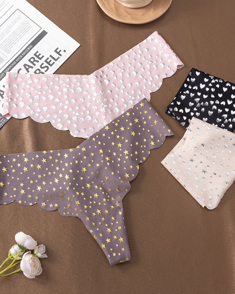 Seamless Ice Silk Heart Star Printed Panties