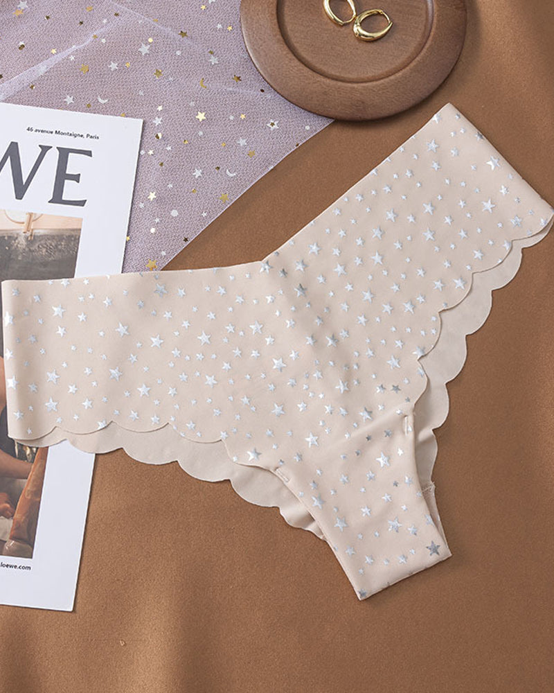 Seamless Ice Silk Heart Star Printed Panties
