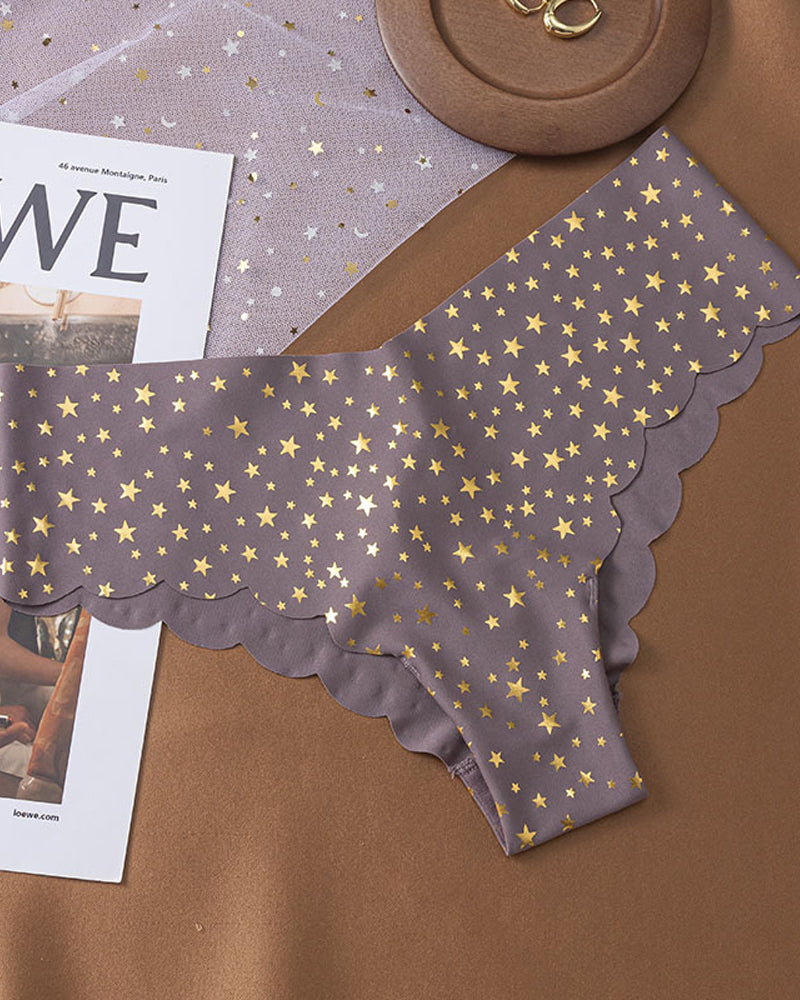 Seamless Ice Silk Heart Star Printed Panties