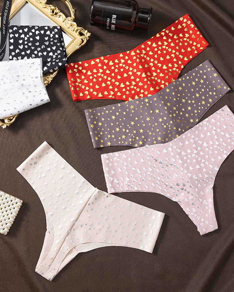 Seamless Ice Silk Heart Star Printed Panties
