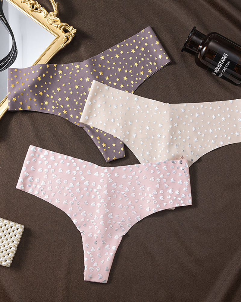 Seamless Ice Silk Heart Star Printed Panties