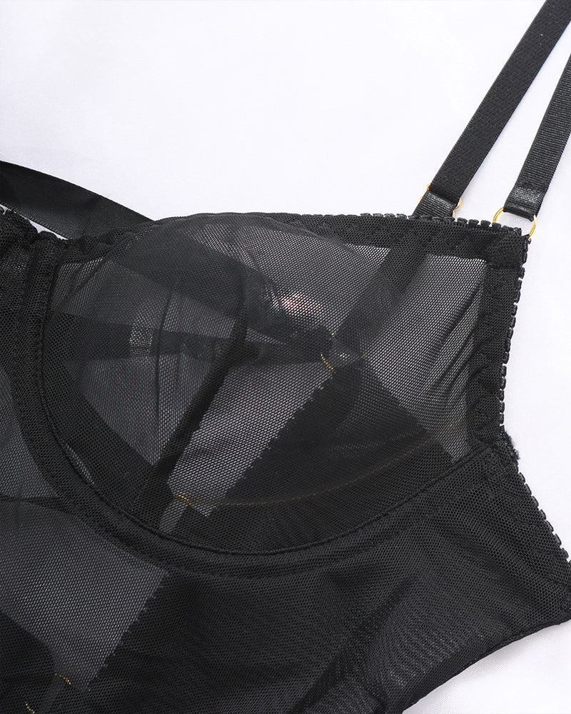 Back Hollow Mesh See-through Suspender Nightdress