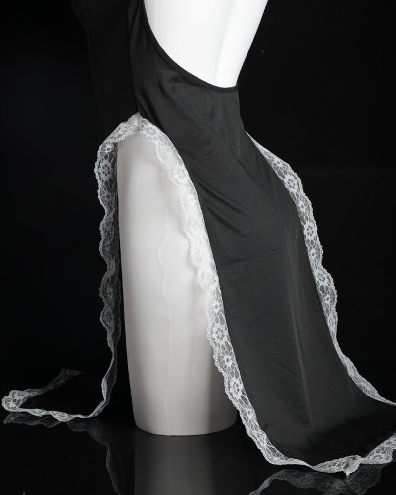 Halloween Nun Costume Role Play Hollow Slit Long Dress with Stockings Set