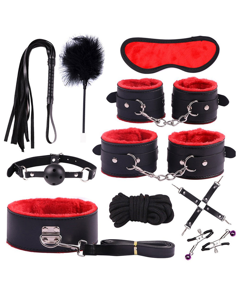 SM Plush Leather Bondage 10-Piece Set