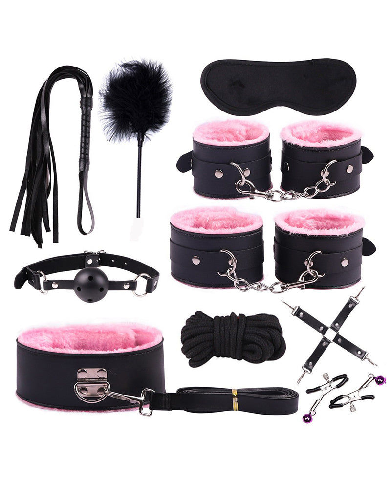 SM Plush Leather Bondage 10-Piece Set