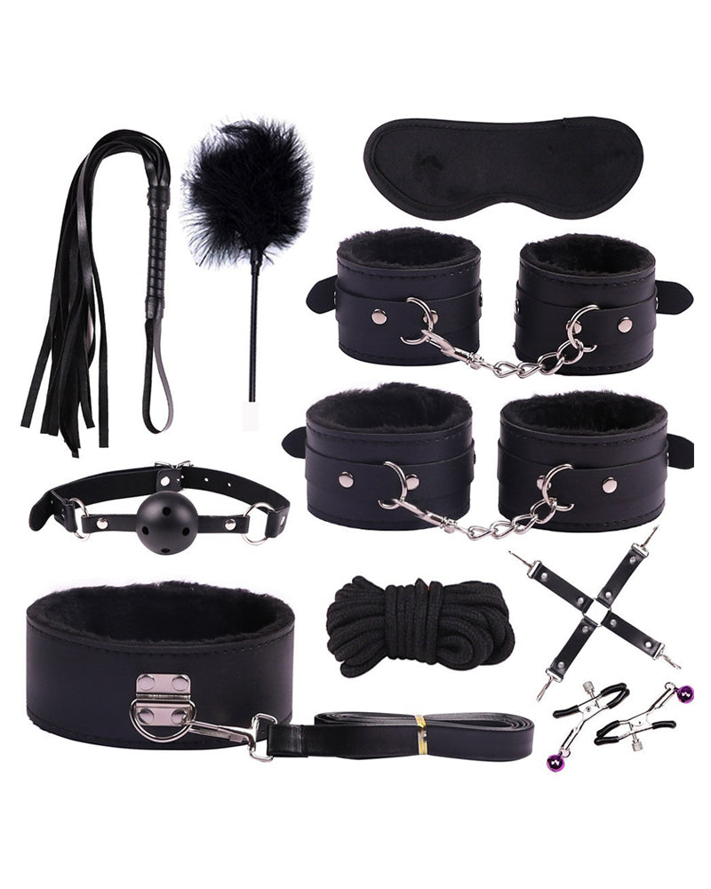 SM Plush Leather Bondage 10-Piece Set
