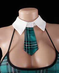 Cosplay Plaid Hollow Bodysuit Set