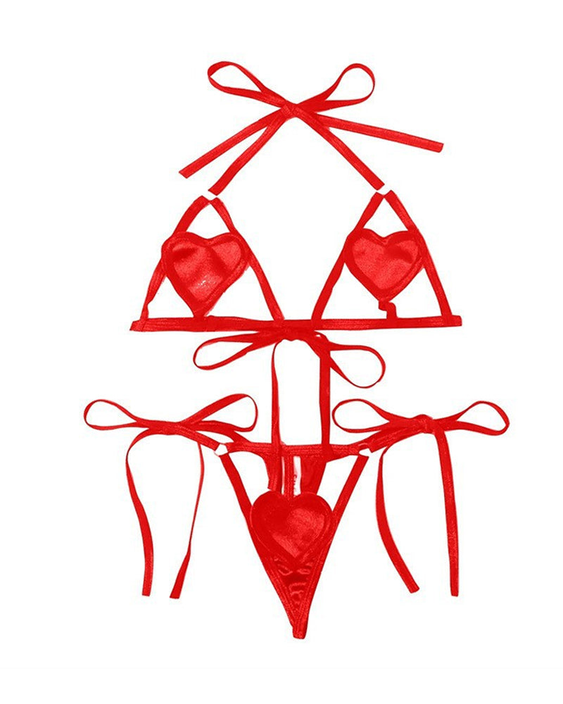 Hollow Heart-shaped Breast-revealing Three-point Suit
