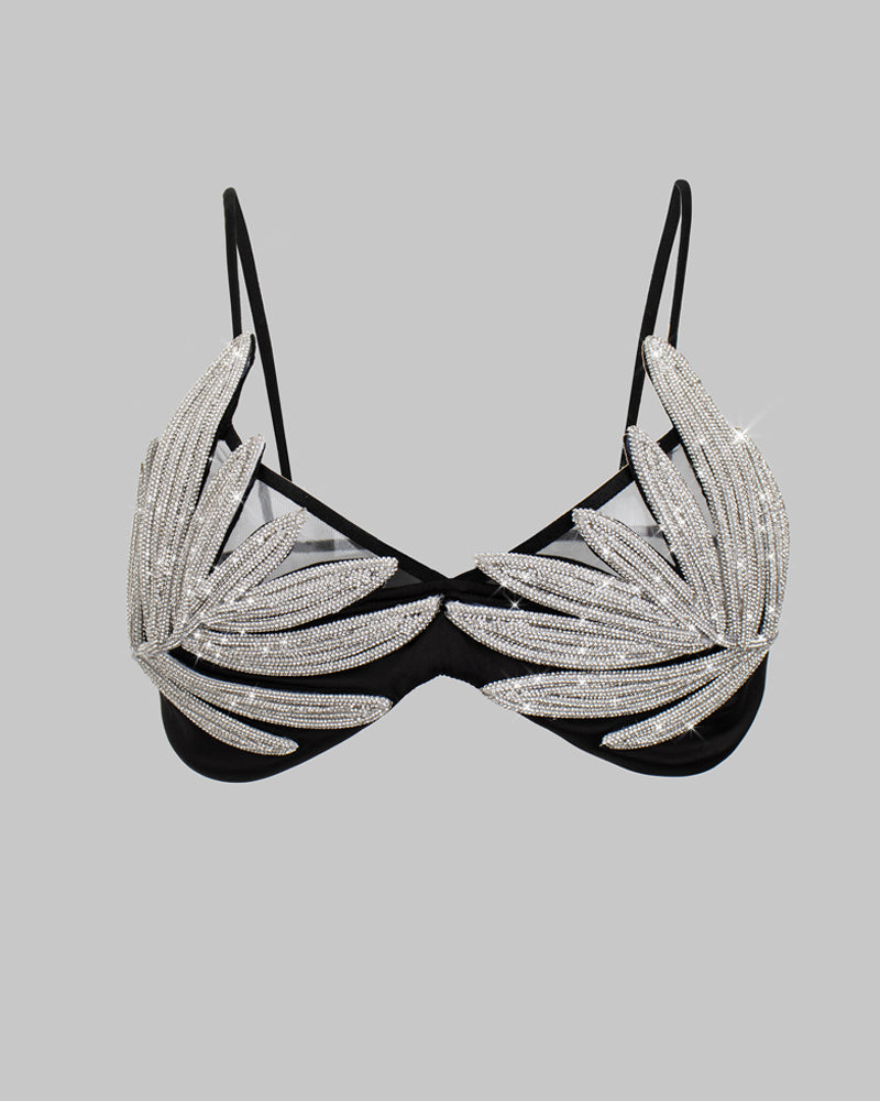 Silver Rhinestone Mesh Backless Camisole Bra
