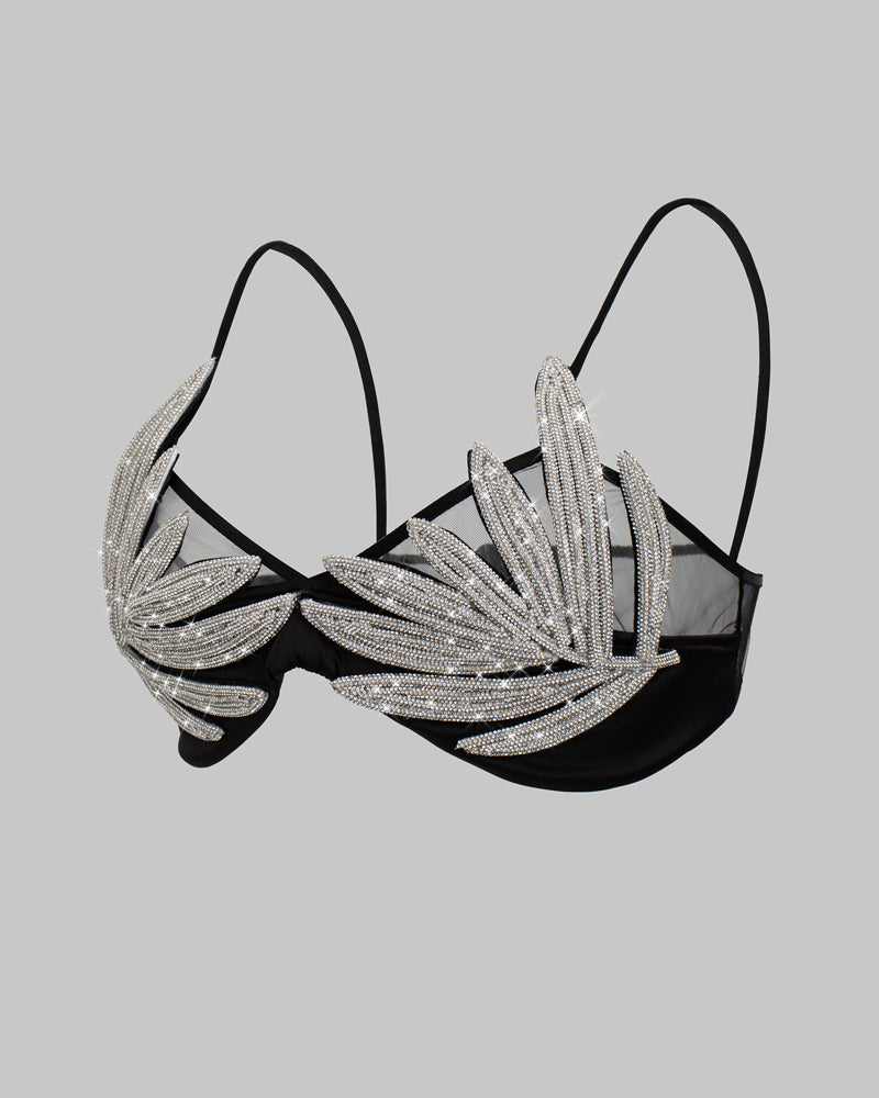 Silver Rhinestone Mesh Backless Camisole Bra