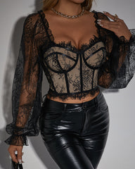 Lace Underwire Herringbone Long-sleeved Hook-eye Top