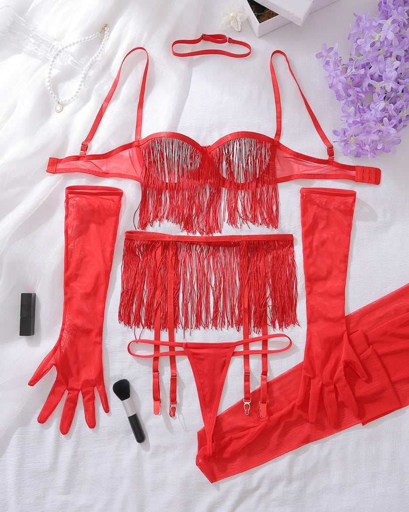 Lace See-through Tassel Hollow Underwear Set
