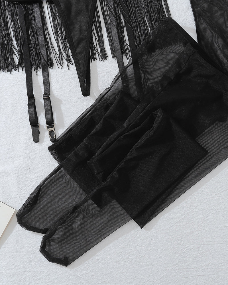Lace See-through Tassel Hollow Underwear Set