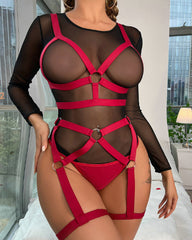 Bondage PU Strap SM Bra One-piece Suit