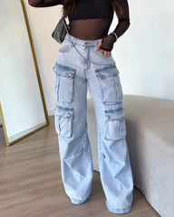 Multi-pocket Casual Loose Straight Cargo Jeans