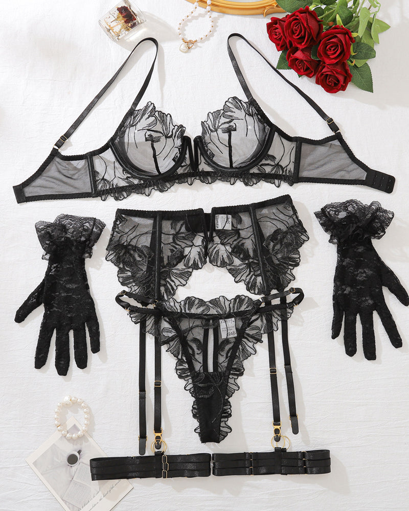 Lace Hollow Back Lingerie Set