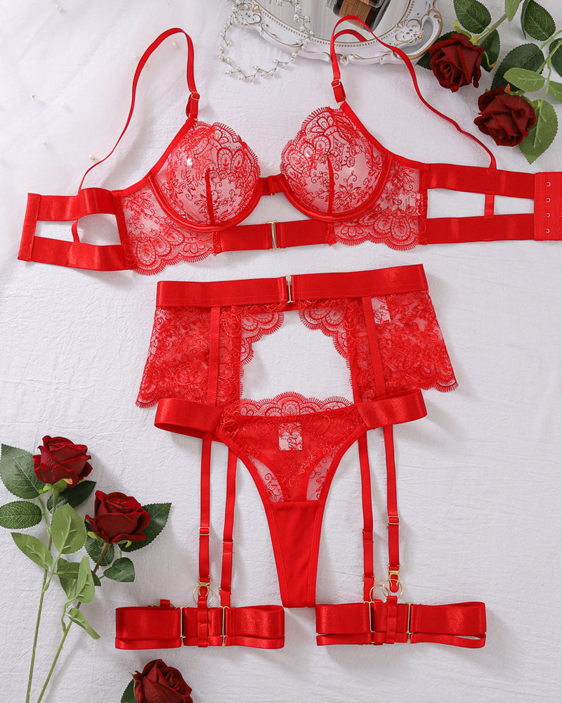 See-through Embroidered Lace Body-shaping Underwear Set