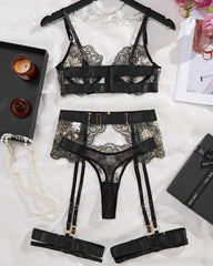 See-through Embroidered Lace Body-shaping Underwear Set