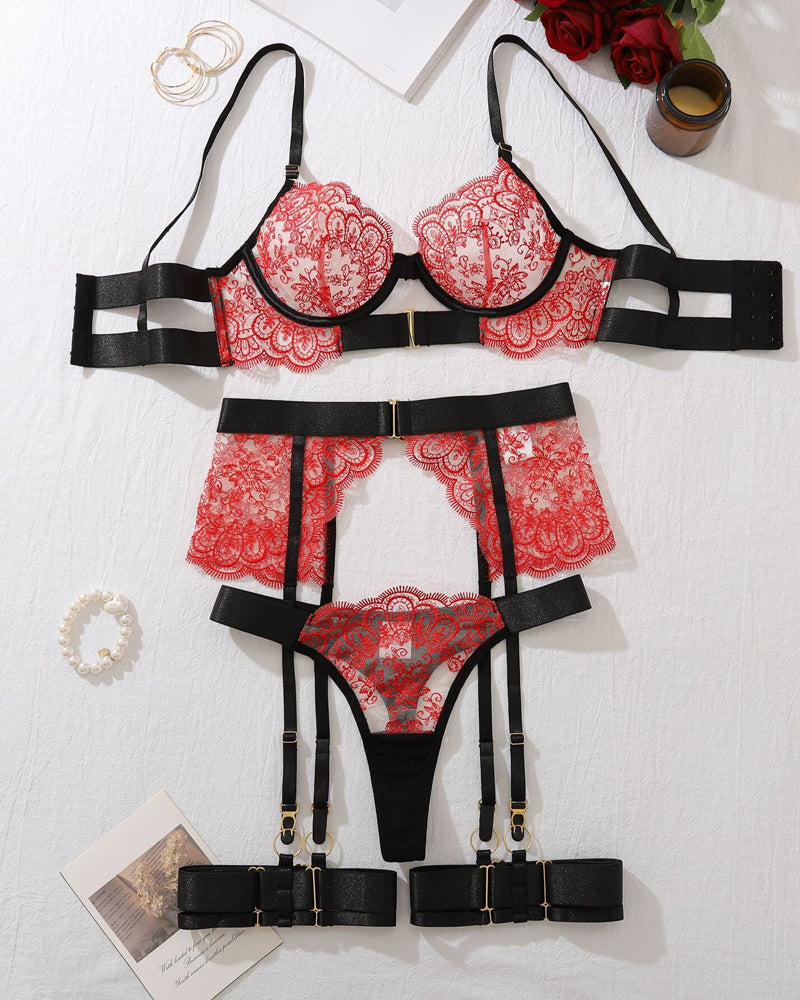 See-through Embroidered Lace Body-shaping Underwear Set