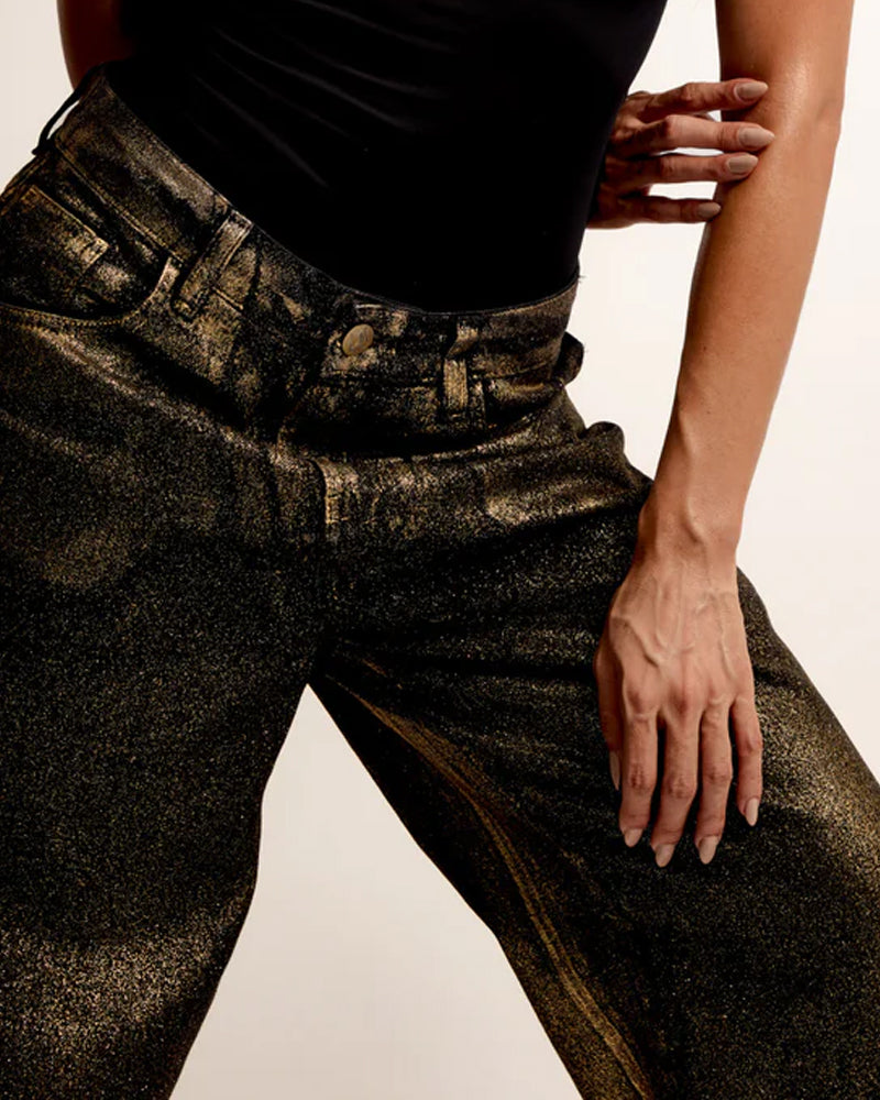 Shiny Casual Straight-leg Loose Jeans