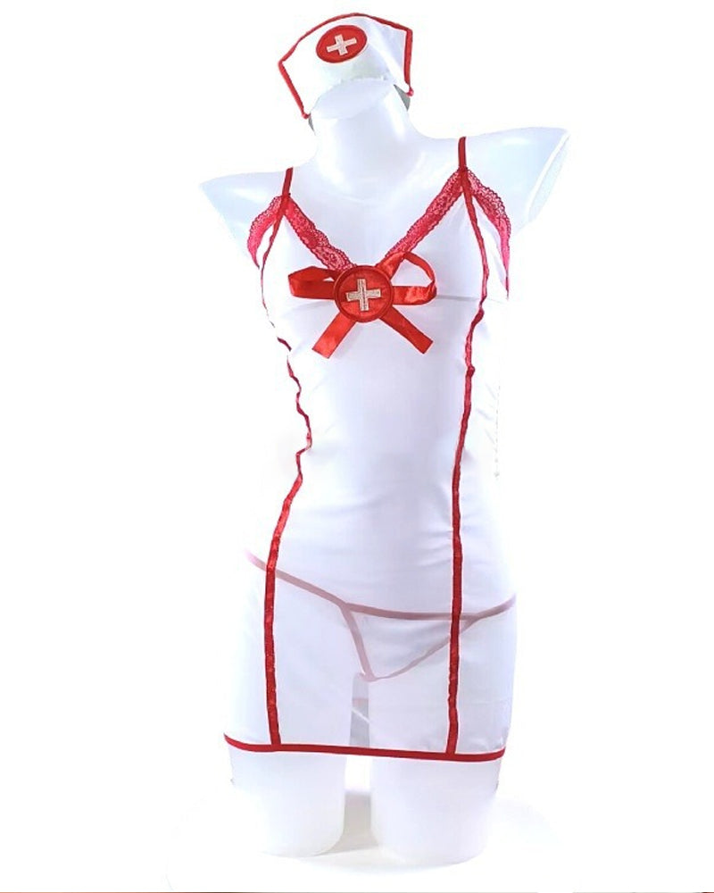 Mesh Nurse Uniform Temptation Suit with Bow Stockings