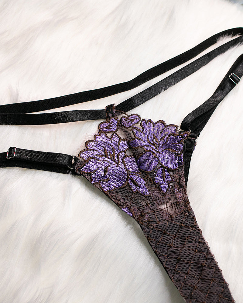 Flower Embroidered Mesh Hollowed-out Suit