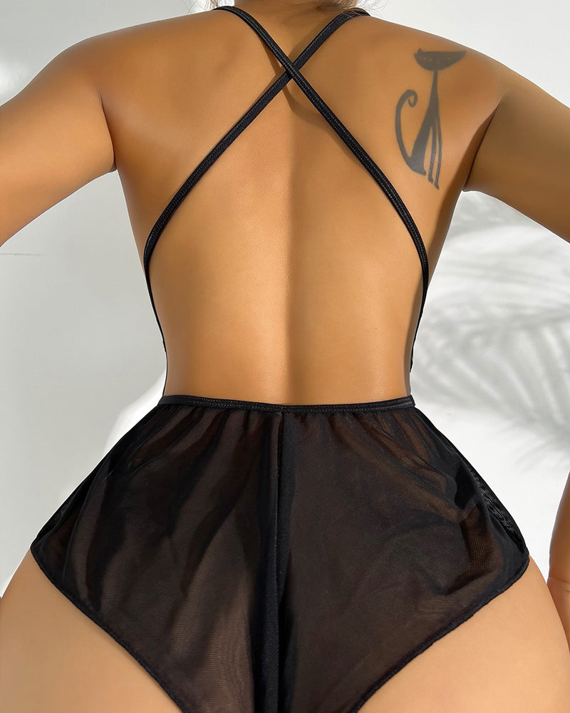 Deep V Lace Hollow See-through Bodysuit