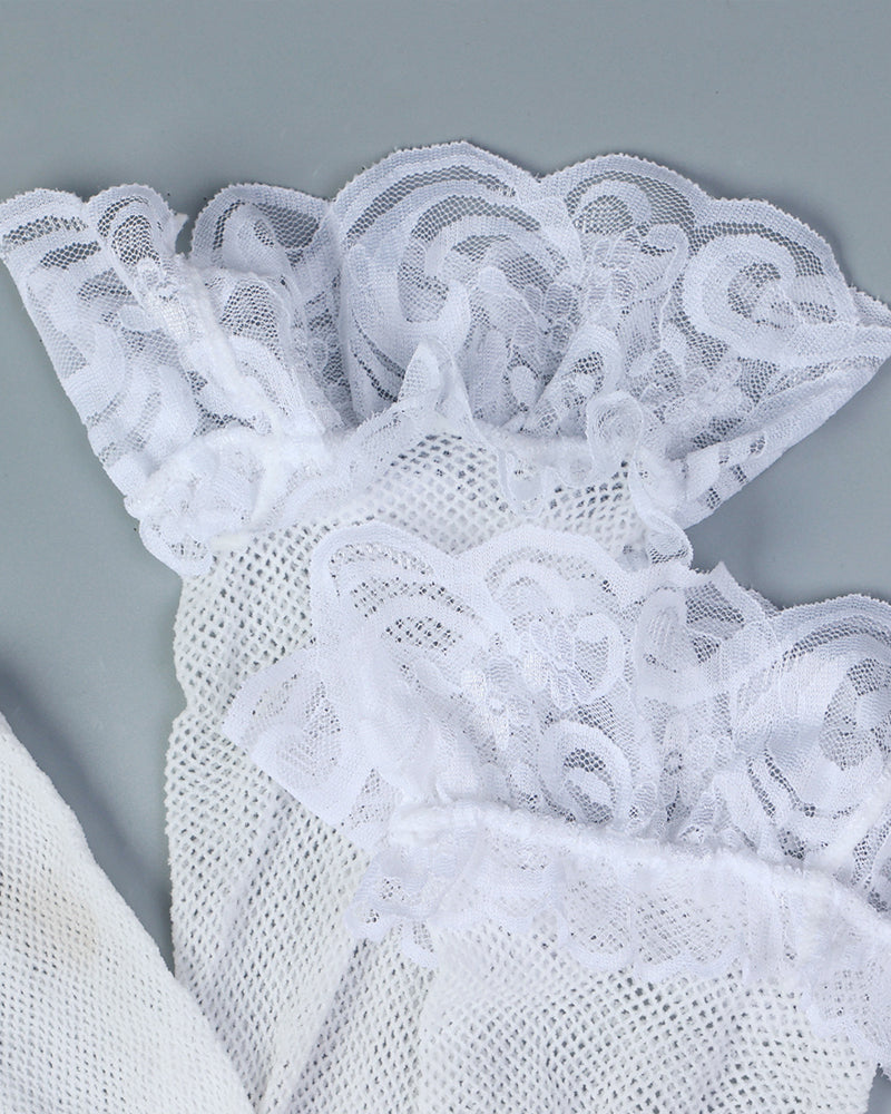 Floral Lace Stitching Stretch Mesh Pajamas and Stockings Set