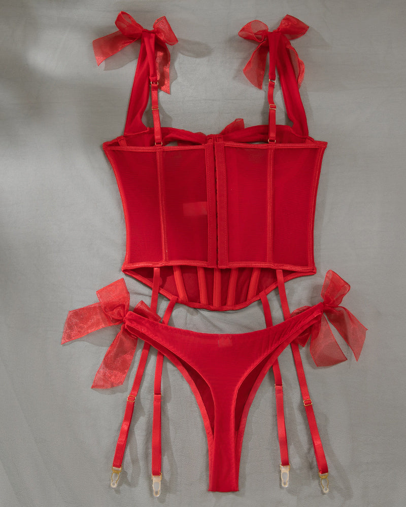 Comfortable See-through Bow Tie Fishbone Bra Set