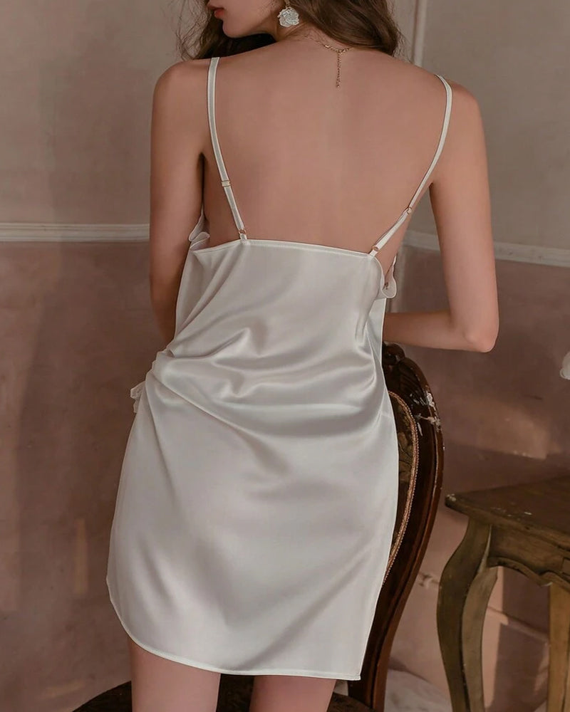 Ice Silk Satin Deep V Suspender Nightdress