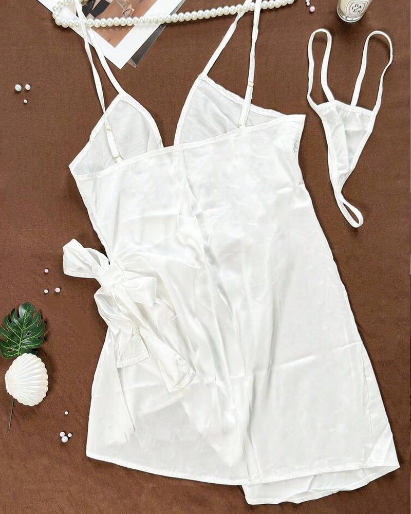 Ice Silk Satin Deep V Suspender Nightdress