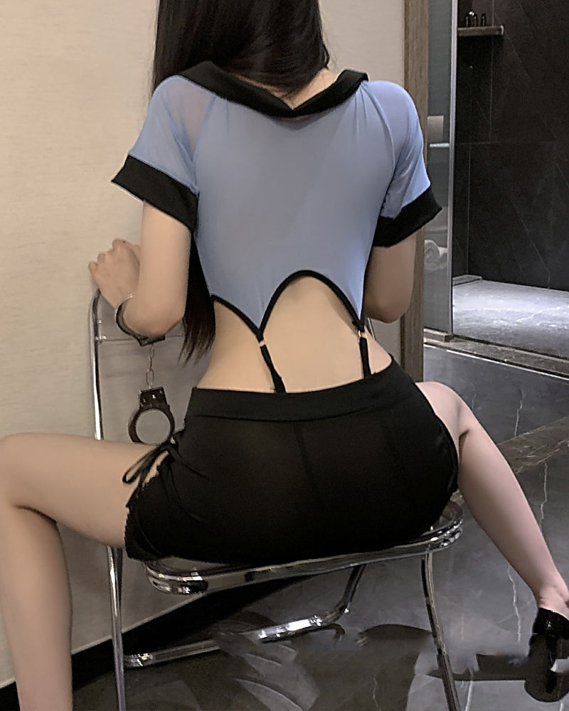 Policewoman Uniform Cosplay Hollow Perspective Pajamas