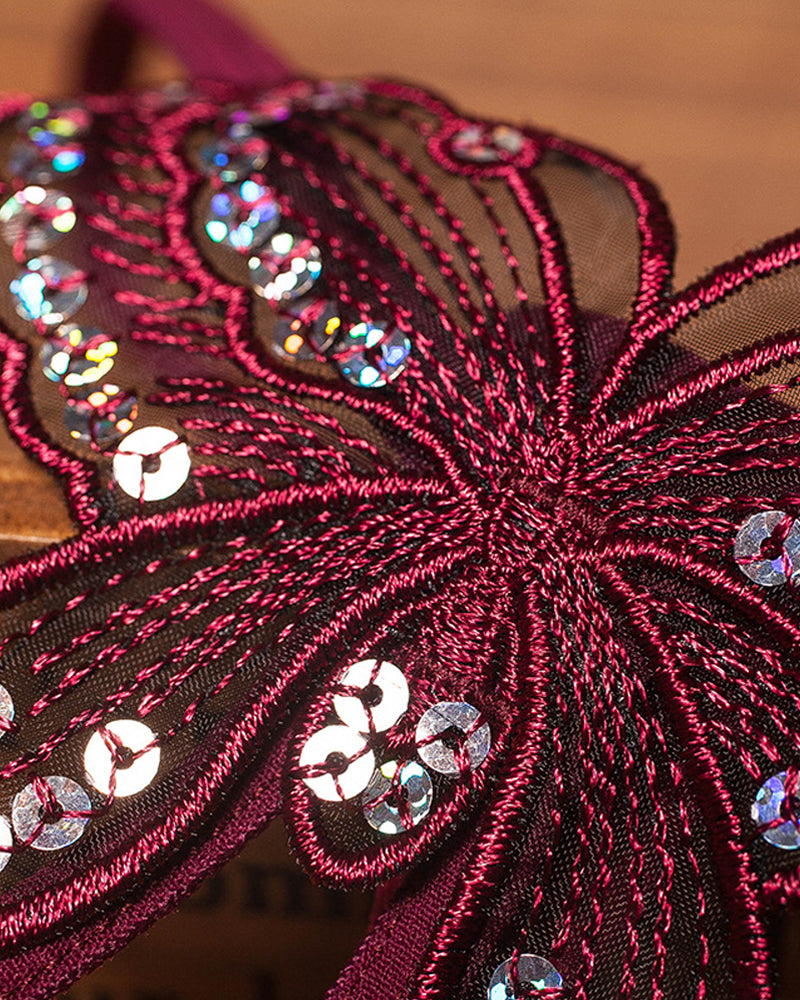 Sequin Butterfly Embroidered Open Crotch Massage Pearl Thong