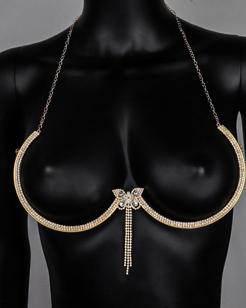 Fashion Diamond Studded Tassel Bra Necklace