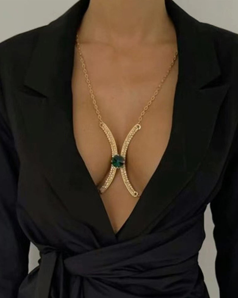 Fashion Diamond Studded Tassel Bra Necklace