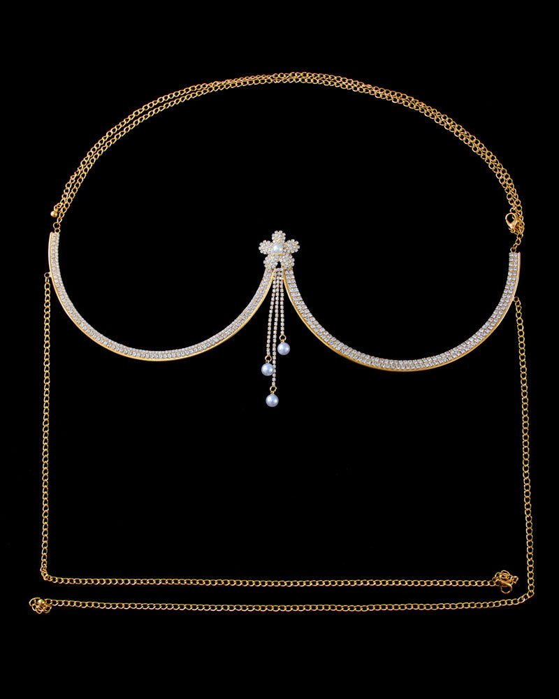 Fashion Diamond Studded Tassel Bra Necklace