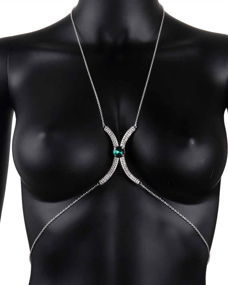 Fashion Diamond Studded Tassel Bra Necklace