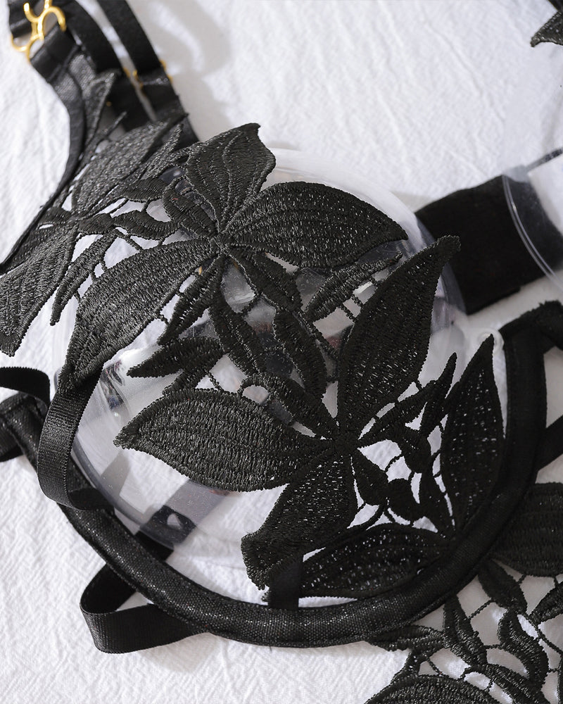 Floral Embroidery Hollow Heavy Craft Chain Bracelet Shaping Bodysuit Set
