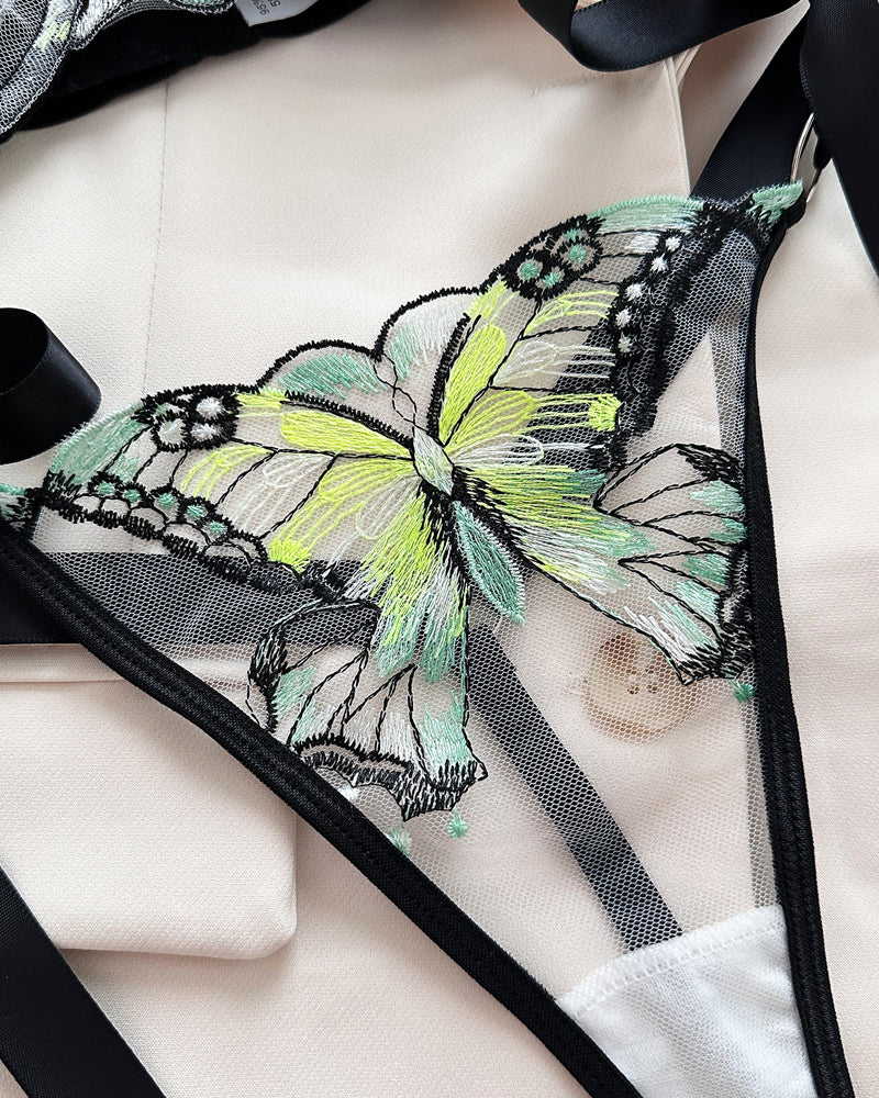 Butterfly Mesh Embroidery See-Through Temptation Lingerie Set