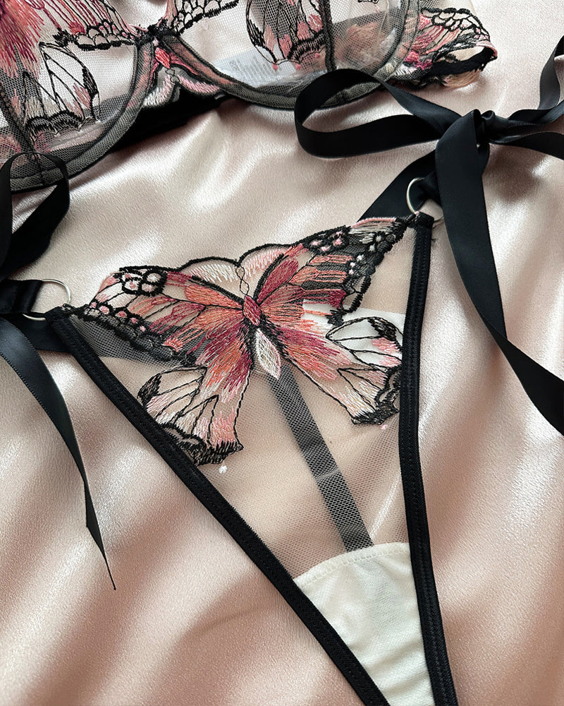 Butterfly Mesh Embroidery See-Through Temptation Lingerie Set