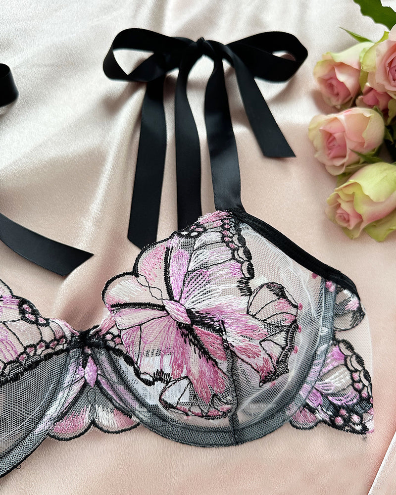 Butterfly Mesh Embroidery See-Through Temptation Lingerie Set