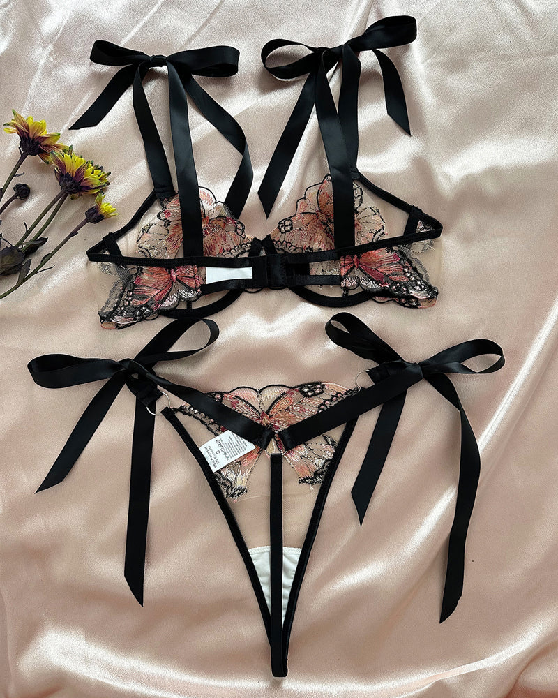 Butterfly Mesh Embroidery See-Through Temptation Lingerie Set
