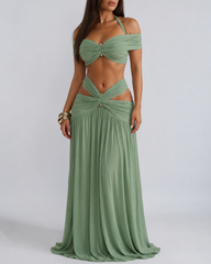 Halter Crop Top & Bodycon Maxi Skirt Set