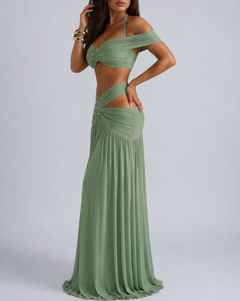 Halter Crop Top & Bodycon Maxi Skirt Set