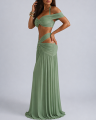 Halter Crop Top & Bodycon Maxi Skirt Set