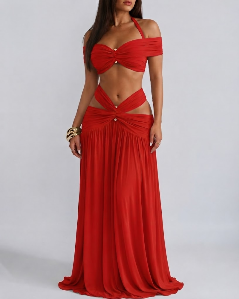 Halter Crop Top & Bodycon Maxi Skirt Set