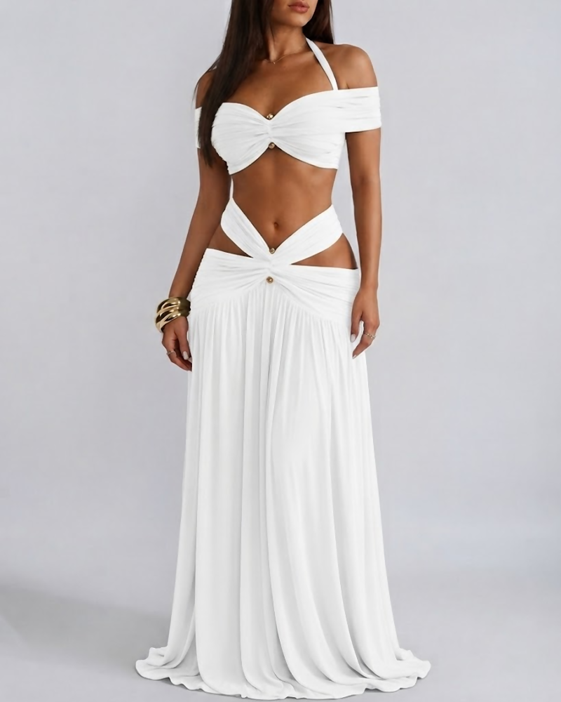 Halter Crop Top & Bodycon Maxi Skirt Set