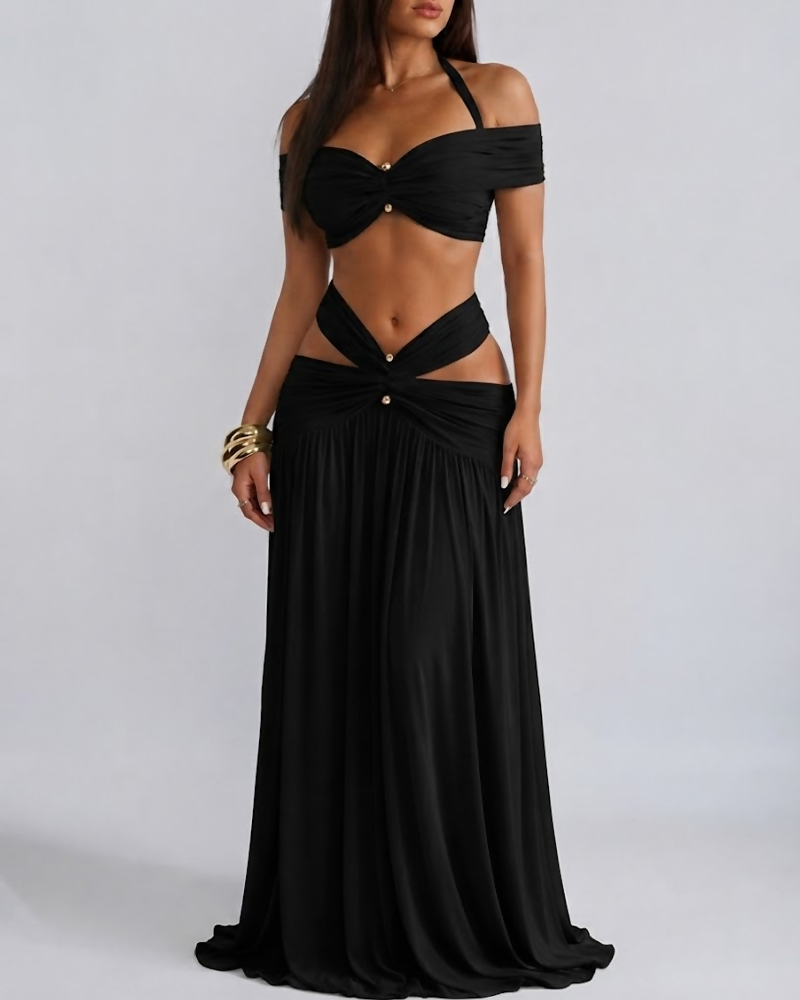 Halter Crop Top & Bodycon Maxi Skirt Set